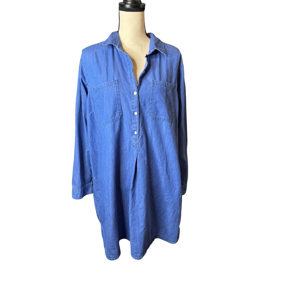 Old Navy Womens Blue Denim Shirt Dress XXL Long Sleeve Cotton Shift Mini Dress